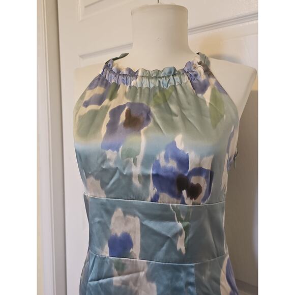 NWT Ann Taylor Silk Halter Dress Womens 4 Petite Watercolor Blue Green Wedding - Picture 3 of 16